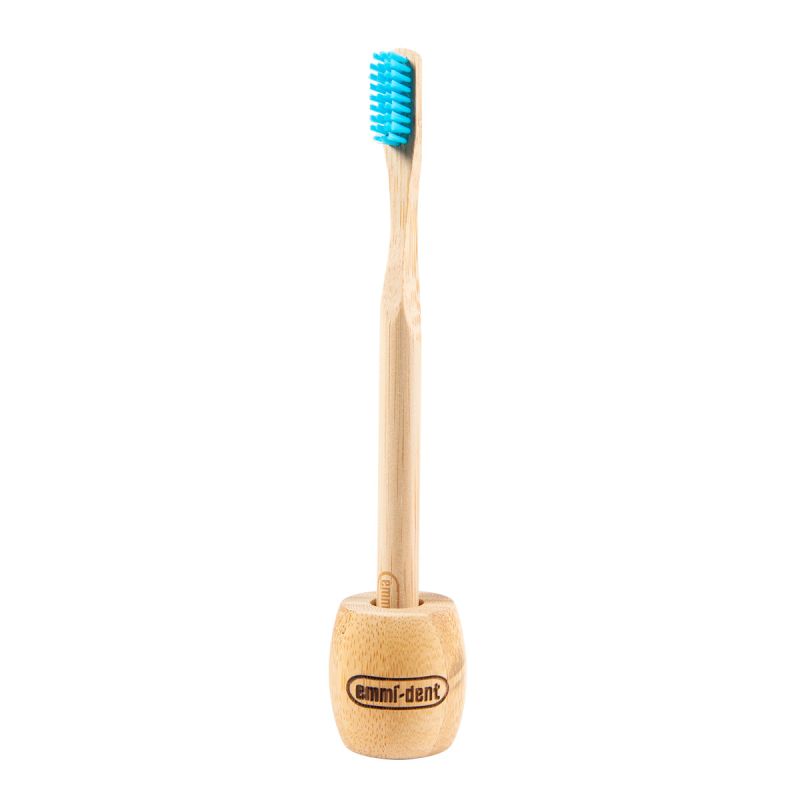 Brosse à dents en bambou bleu avec support